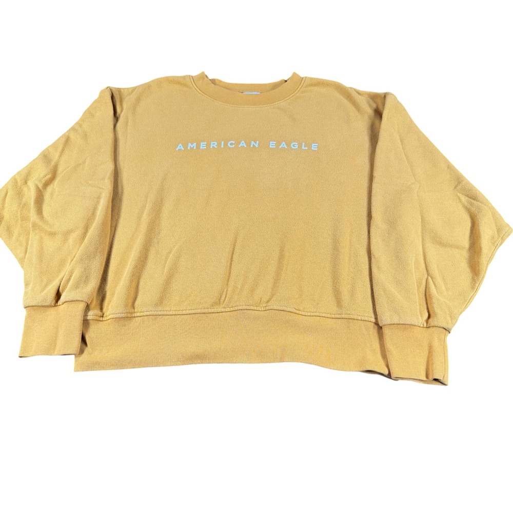 American Eagle Womens Mustard Yellow Logo Crewneck Sweatshirt Size Medium